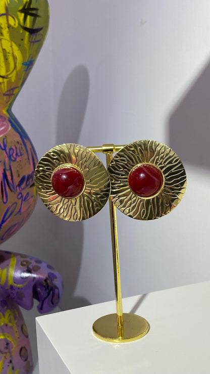 Vintage Bordo Daire Küpe