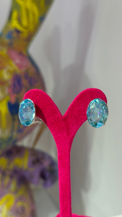 Mavi Oval Swarovski Küpe