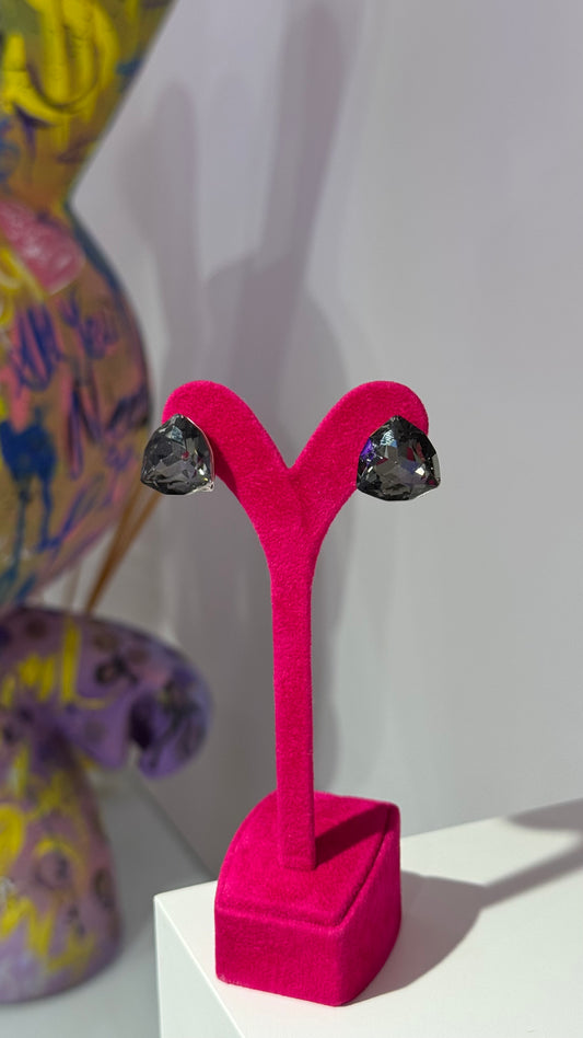 Koyu Gri Swarovski Küpe
