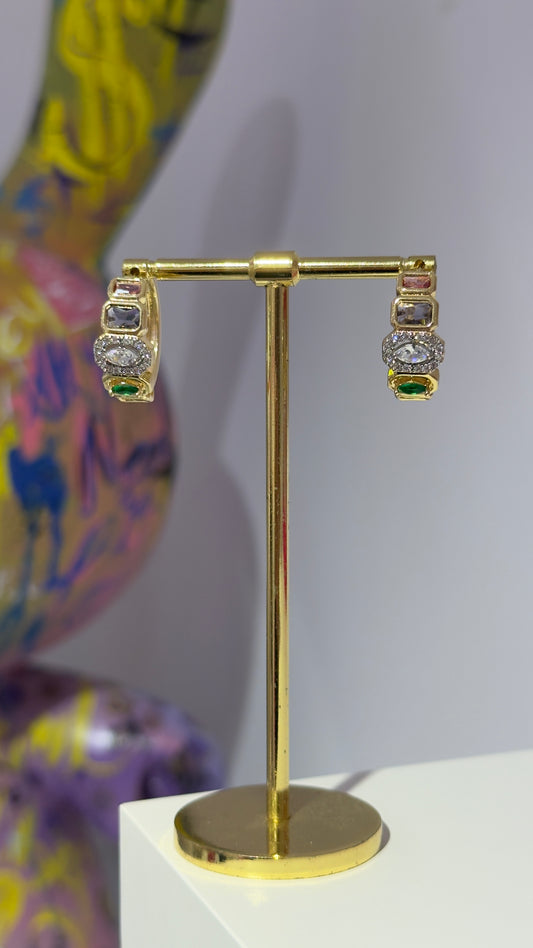 Renkli Taşlı Halka Küpe