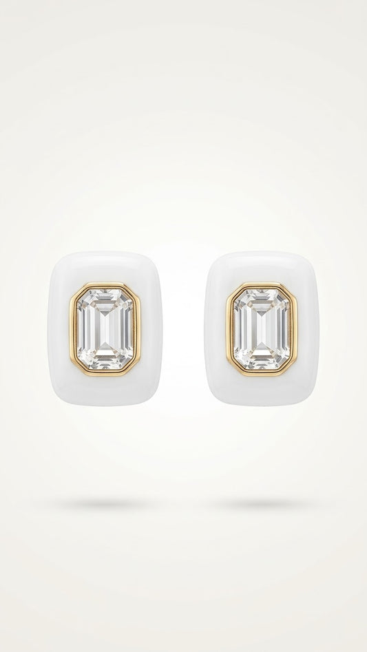 Mineli Kare Swarovski Taş Küpe