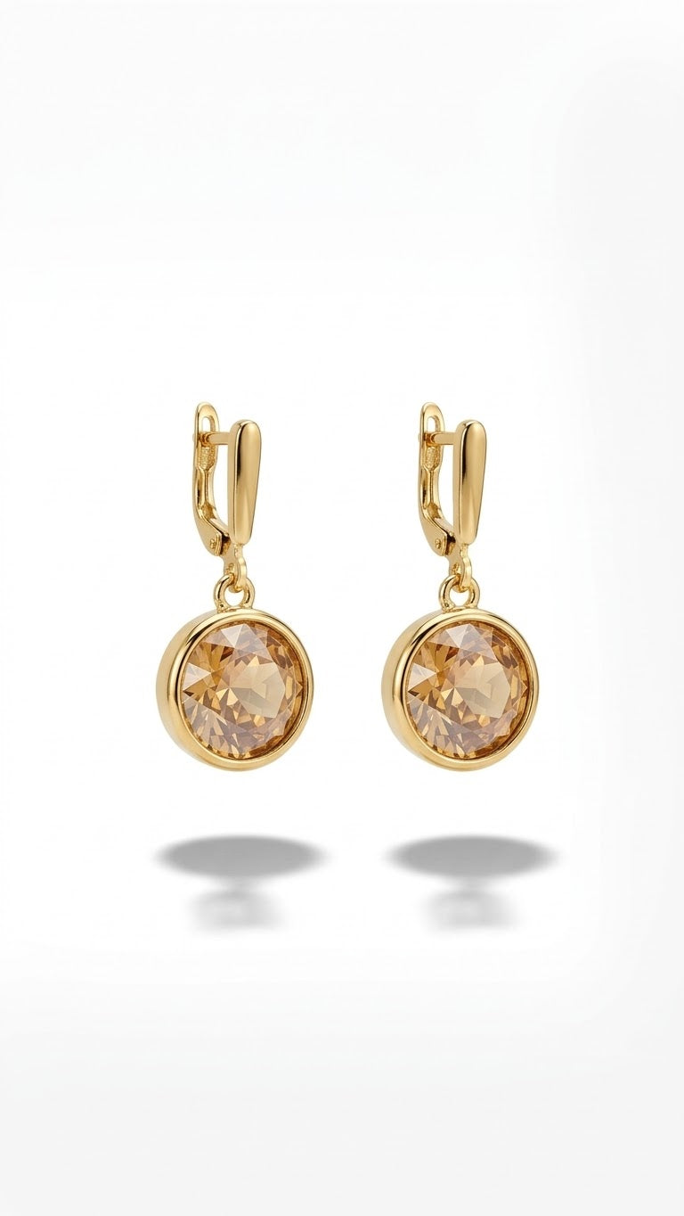 Yuvarlak Kahverengi Swarovski Taş Küpe