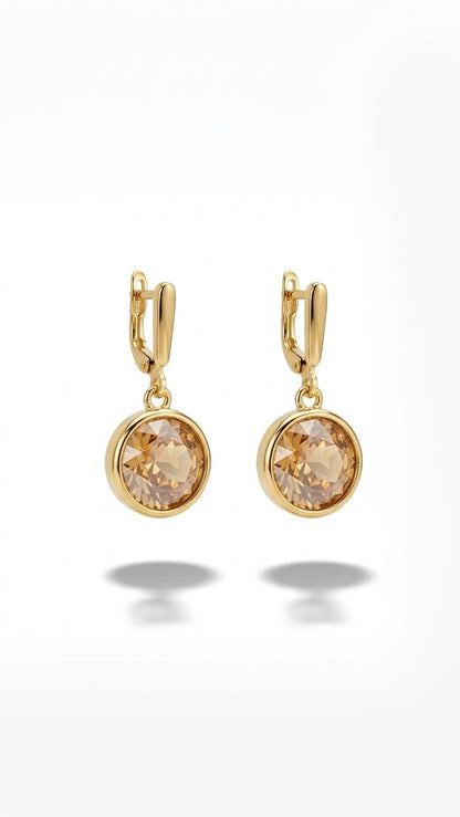 Yuvarlak Kahverengi Swarovski Taş Küpe