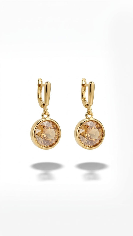 Yuvarlak Kahverengi Swarovski Taş Küpe