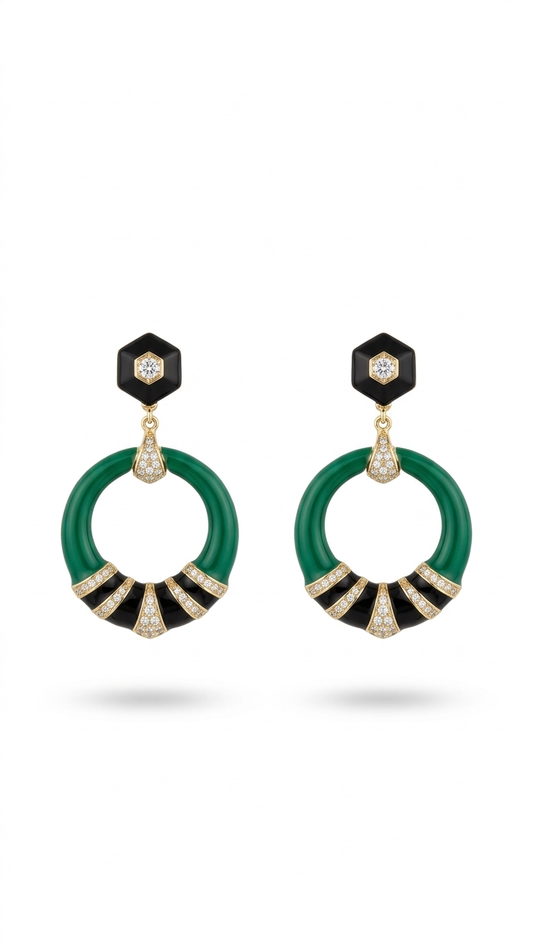 Yeşil Siyah Mineli Küpe