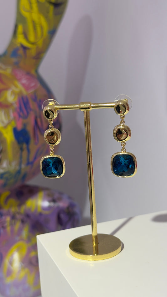 Lacivert Swarovski Taşlı Küpe