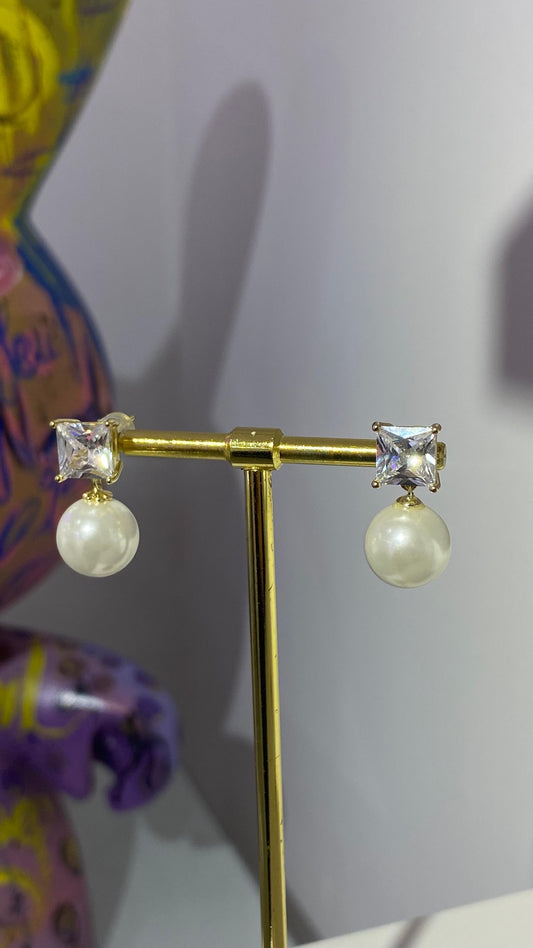 Kare Taş İnci Küpe