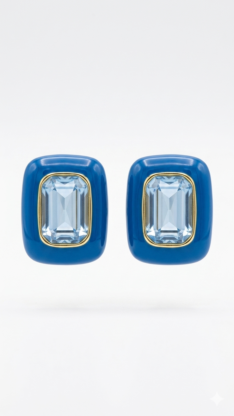 Lacivert Swarovski Taş Küpe