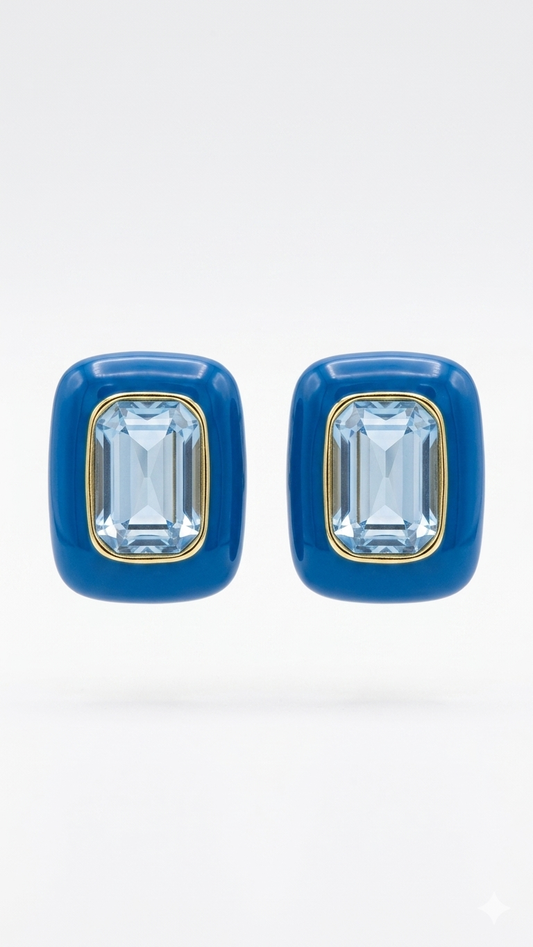 Lacivert Swarovski Taş Küpe