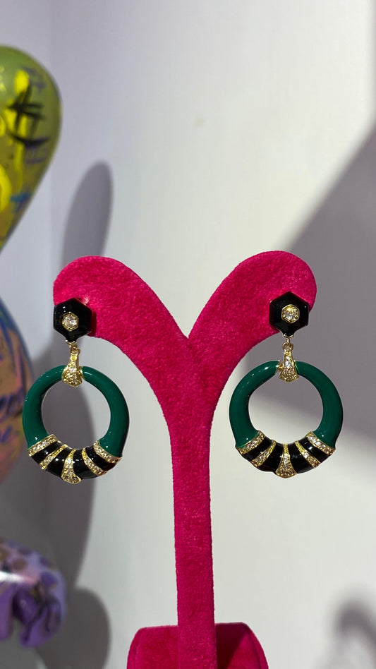 Yeşil Siyah Mineli Küpe