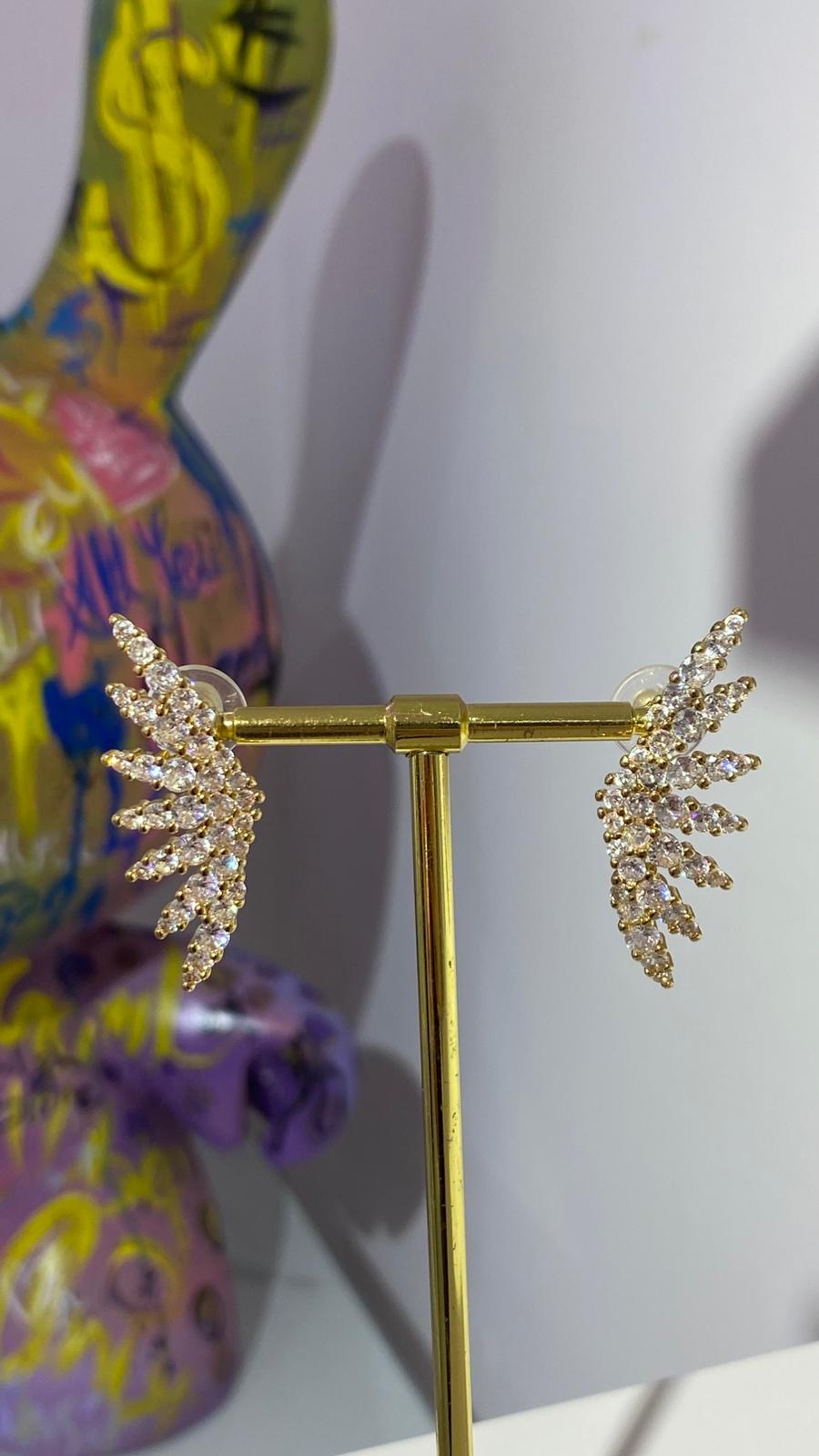 Taşlı Gold Kanat Küpe