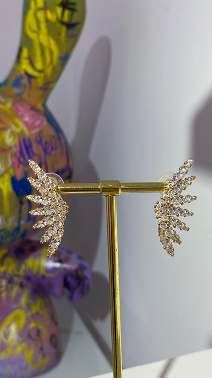Taşlı Gold Kanat Küpe