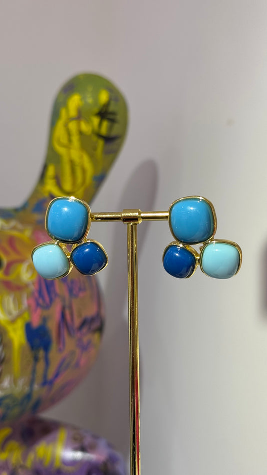 Mavi Üç Renk Küpe