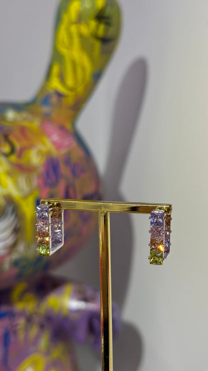 Renkli Kare Swarovski Taşlı Küpe