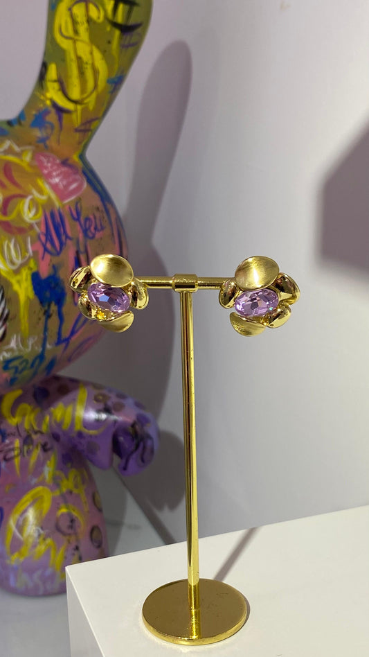 Mor Swarovski Çiçek Form Küpe