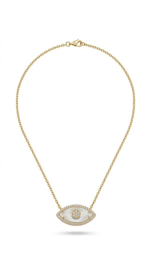 Doğal Taşlı Gümüş Göz Kolye