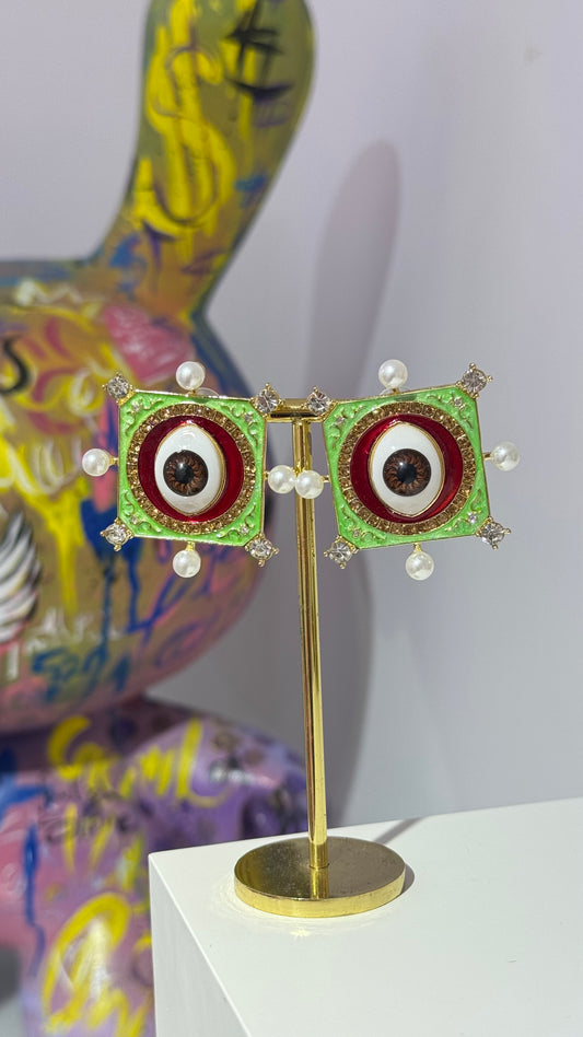 Yeşil Mineli Göz Küpe