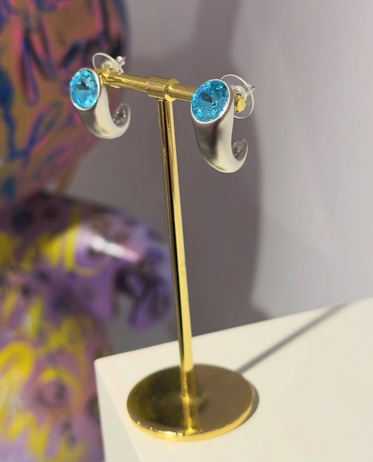 Mavi Swarovski Taş Küpe