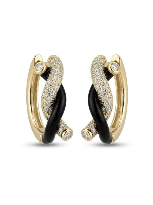 Siyah Gold Taşlı Halka Küpe