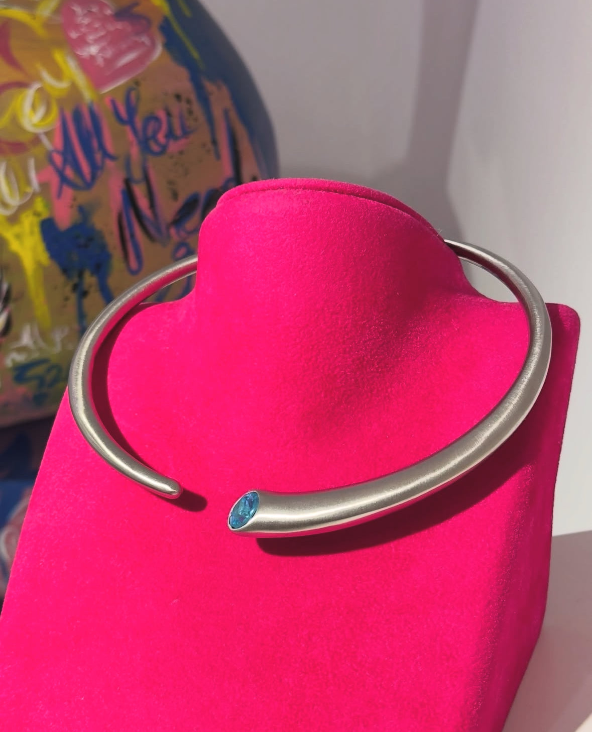 Mavi Swarovski Taş Choker Kolye