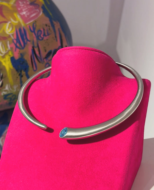 Mavi Swarovski Taş Choker Kolye