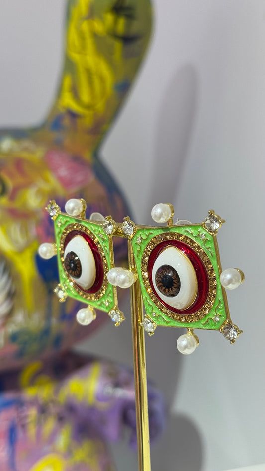 Yeşil Mineli Göz Küpe