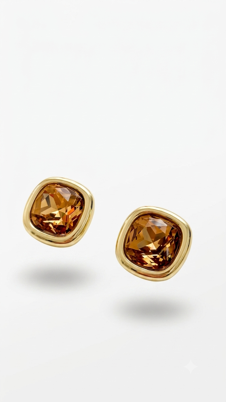 Kare Taş Swarovski Küpe