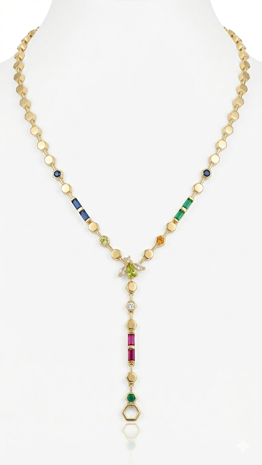 Renkli Taşlı Arılı Y Kolye