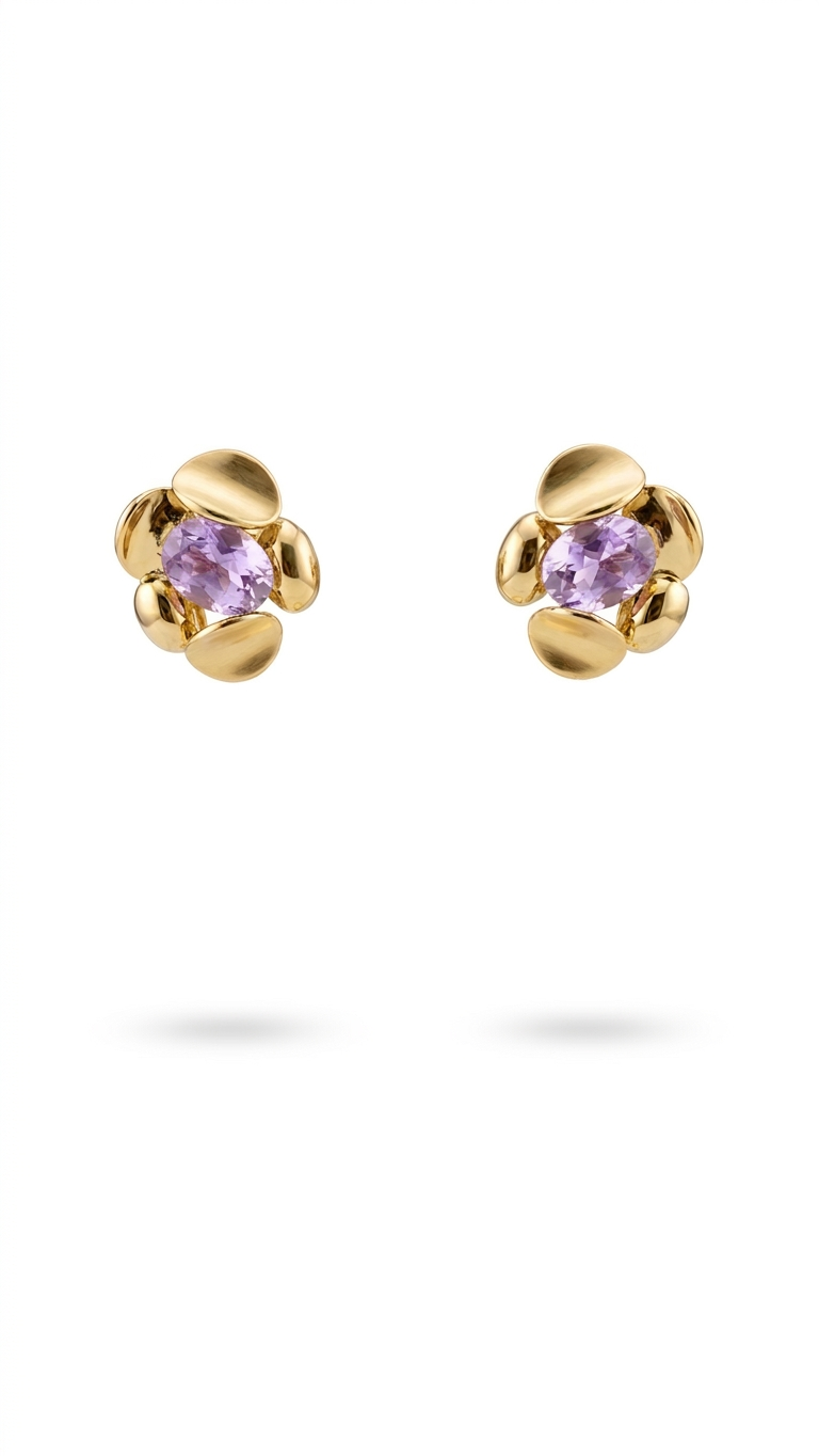 Mor Swarovski Çiçek Form Küpe