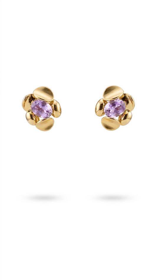 Mor Swarovski Çiçek Form Küpe