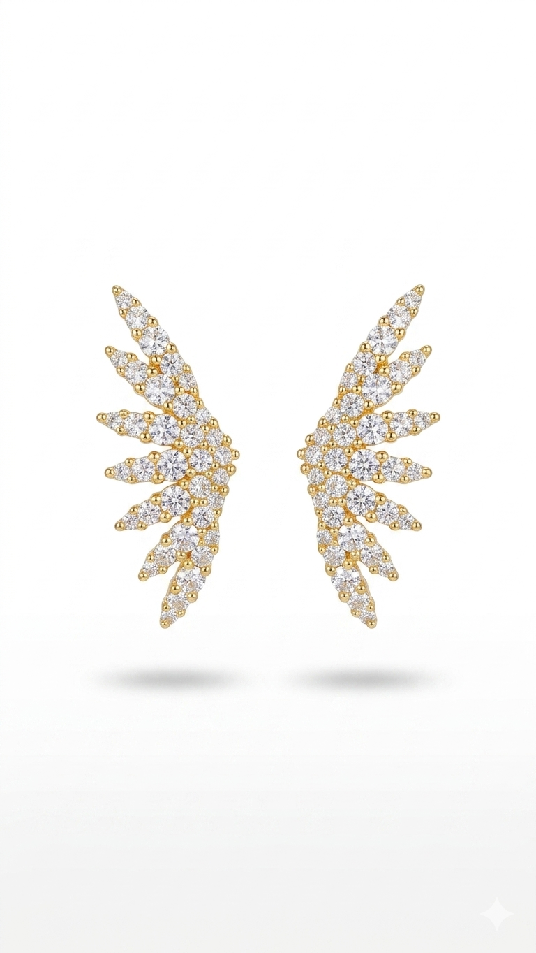 Taşlı Gold Kanat Küpe