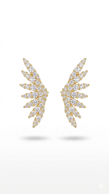 Taşlı Gold Kanat Küpe