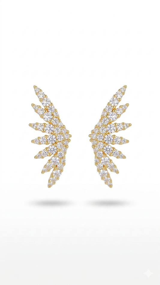 Taşlı Gold Kanat Küpe
