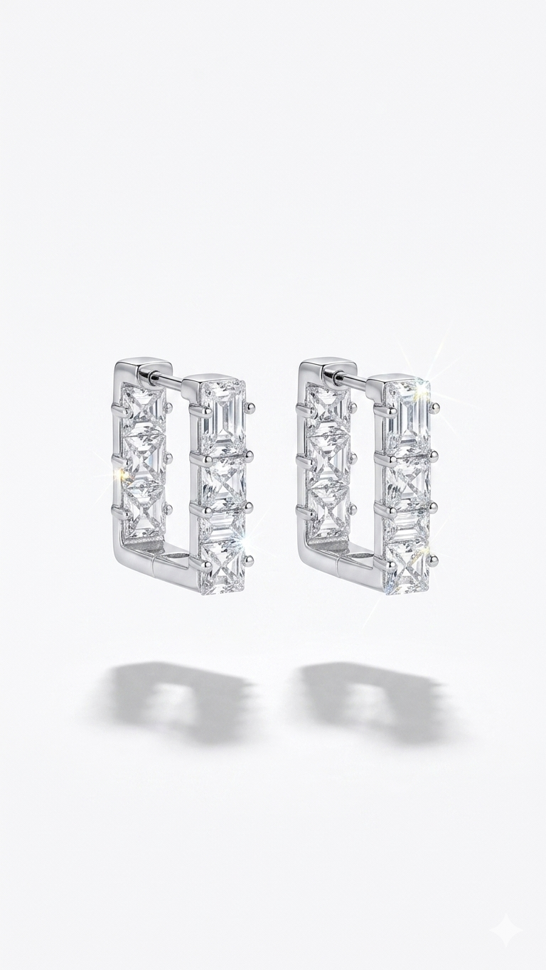 Swarovski Taş Kare Küpe