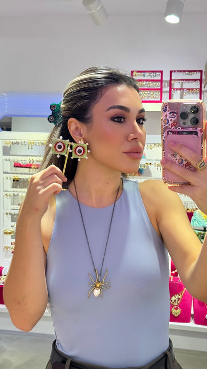 Yeşil Mineli Göz Küpe