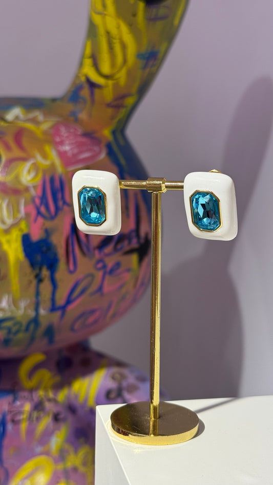 Mavi Swarovski Beyaz Mineli Küpe